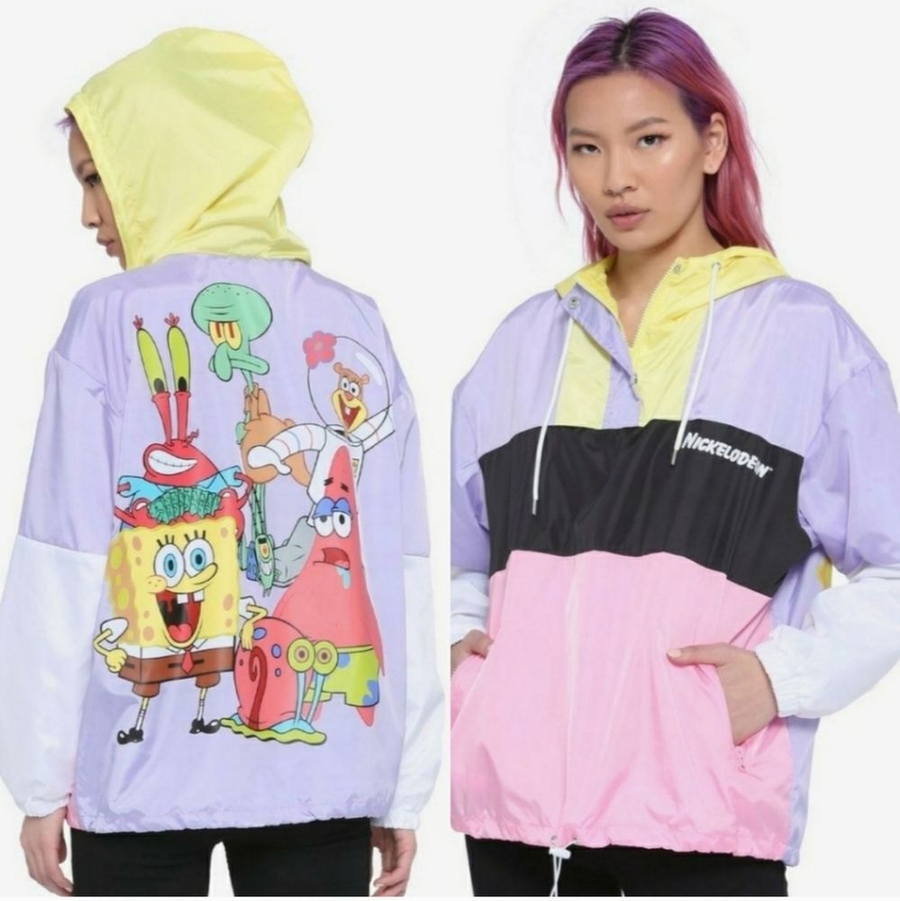 Nickelodeon SpongeBob SquarePants Cartoon Multi Color-Block Juniors Windbreaker